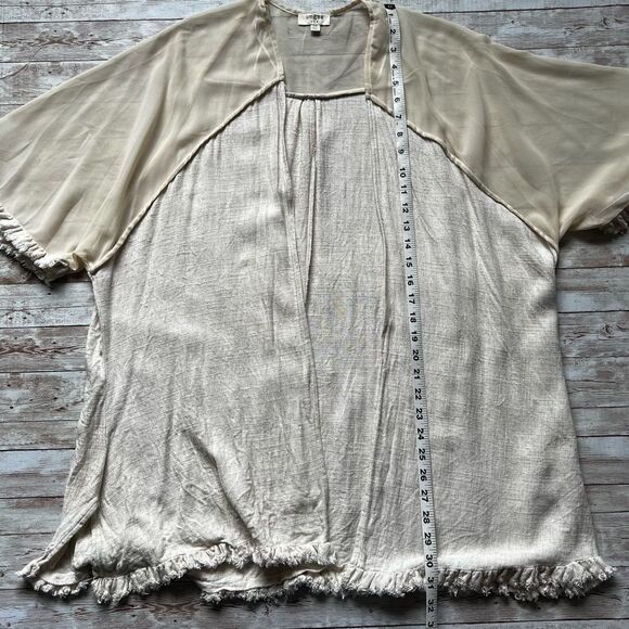 Umgee Tan Cream Boho Raw Edge Trim Mixed Fabric Duster Size Small/Medium - Picture 6 of 6
